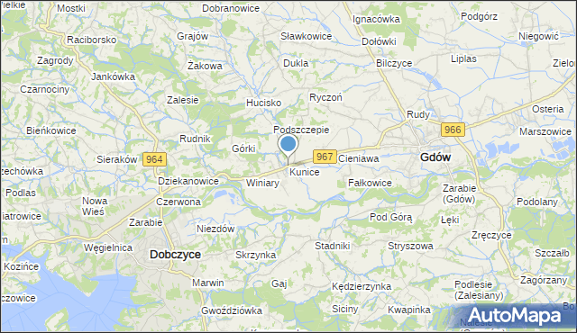 mapa Kunice, Kunice gmina Gdów na mapie Targeo