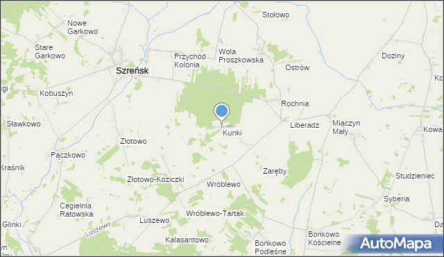 mapa Kunki, Kunki gmina Szreńsk na mapie Targeo