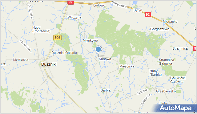 mapa Kunowo, Kunowo gmina Duszniki na mapie Targeo