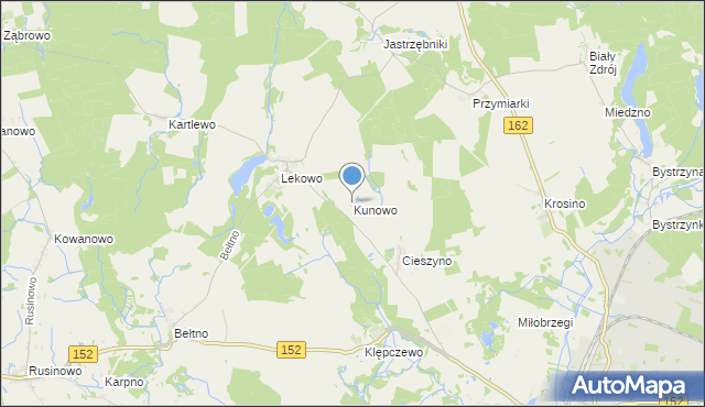 mapa Kunowo, Kunowo gmina Świdwin na mapie Targeo