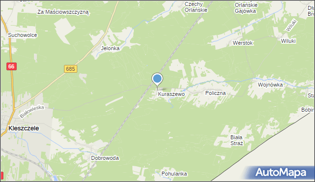 mapa Kuraszewo, Kuraszewo gmina Kleszczele na mapie Targeo