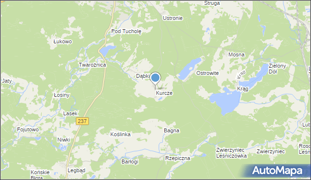 mapa Kurcze, Kurcze gmina Czersk na mapie Targeo