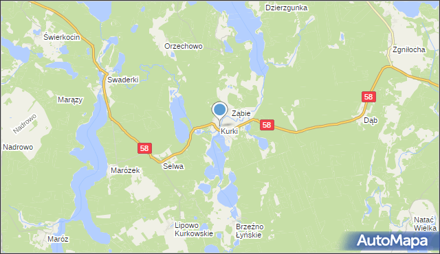 mapa Kurki, Kurki gmina Olsztynek na mapie Targeo