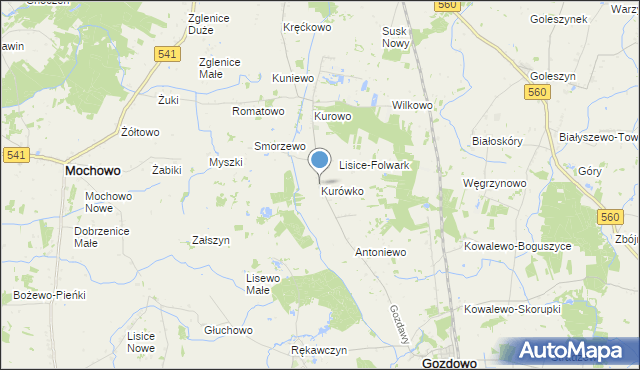 mapa Kurówko, Kurówko gmina Gozdowo na mapie Targeo