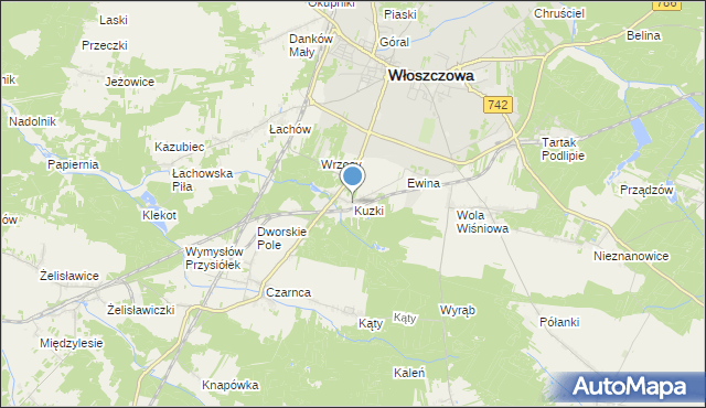 mapa Kuzki, Kuzki gmina Włoszczowa na mapie Targeo