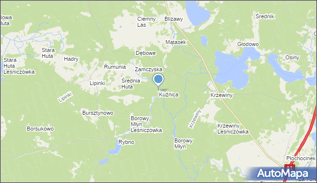 mapa Kuźnica, Kuźnica gmina Warlubie na mapie Targeo