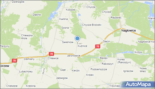 mapa Kuźnice, Kuźnice gmina Nagłowice na mapie Targeo