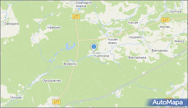 mapa Kuźniczka, Kuźniczka gmina Wieleń na mapie Targeo