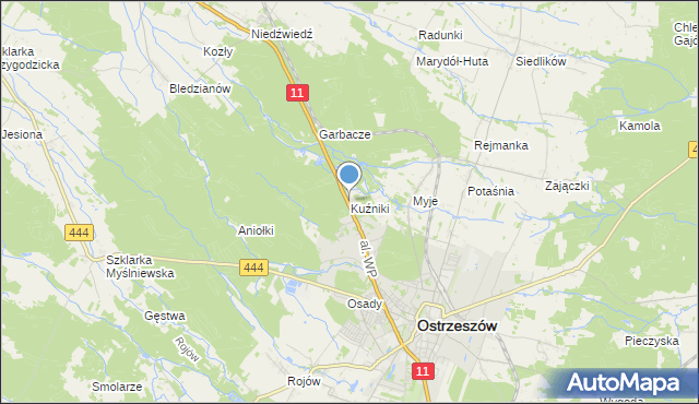 mapa Kuźniki, Kuźniki gmina Ostrzeszów na mapie Targeo