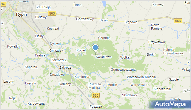 mapa Kwiatkowo, Kwiatkowo gmina Rypin na mapie Targeo