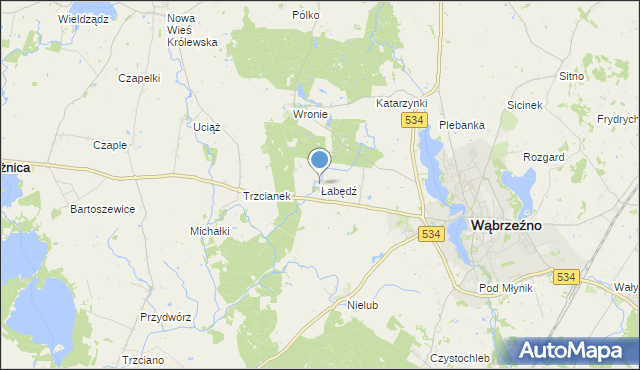 mapa Łabędź, Łabędź gmina Ryńsk na mapie Targeo