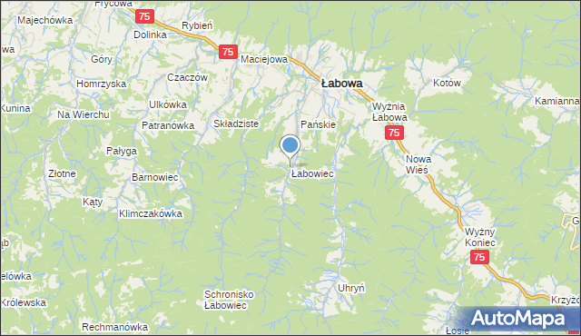 mapa Łabowiec, Łabowiec na mapie Targeo