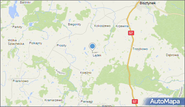 mapa Lądek, Lądek gmina Bisztynek na mapie Targeo