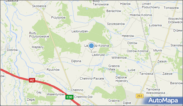 mapa Ladorudz, Ladorudz gmina Dąbie na mapie Targeo