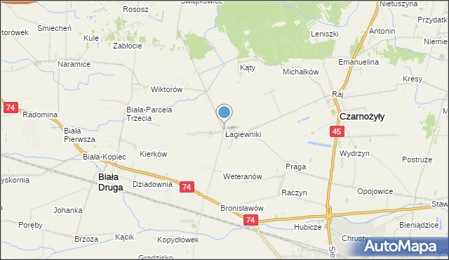 mapa Łagiewniki, Łagiewniki gmina Czarnożyły na mapie Targeo