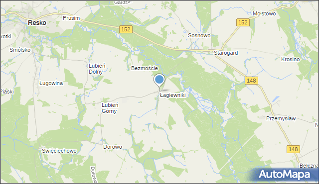 mapa Łagiewniki, Łagiewniki gmina Resko na mapie Targeo