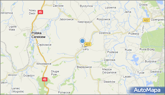 mapa Łany, Łany gmina Cisek na mapie Targeo