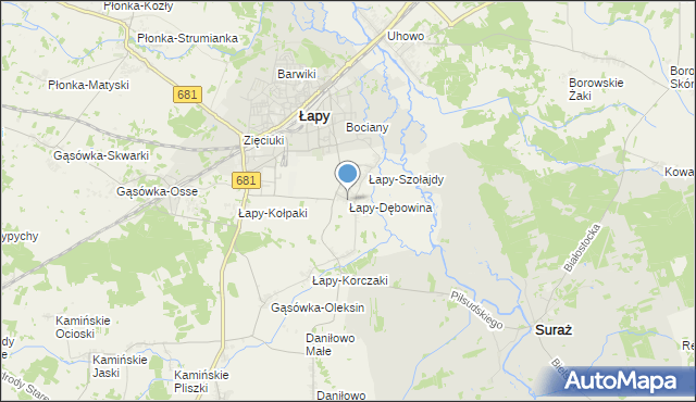 mapa Łapy-Dębowina, Łapy-Dębowina na mapie Targeo