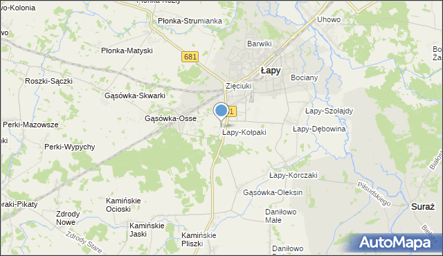 mapa Łapy-Kołpaki, Łapy-Kołpaki na mapie Targeo