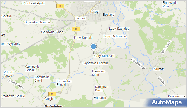 mapa Łapy-Korczaki, Łapy-Korczaki na mapie Targeo