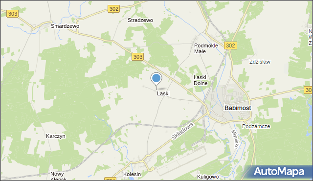 mapa Laski, Laski gmina Babimost na mapie Targeo