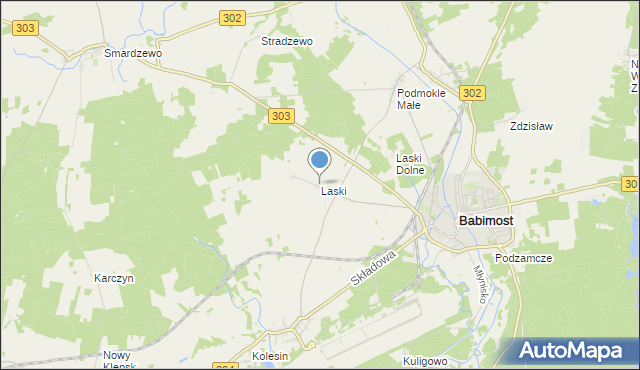 mapa Laski, Laski gmina Babimost na mapie Targeo