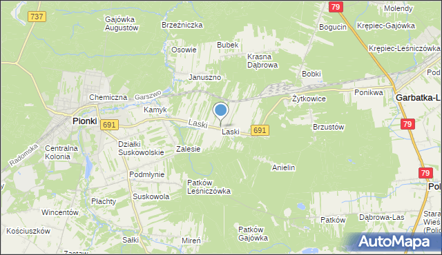 mapa Laski, Laski gmina Pionki na mapie Targeo