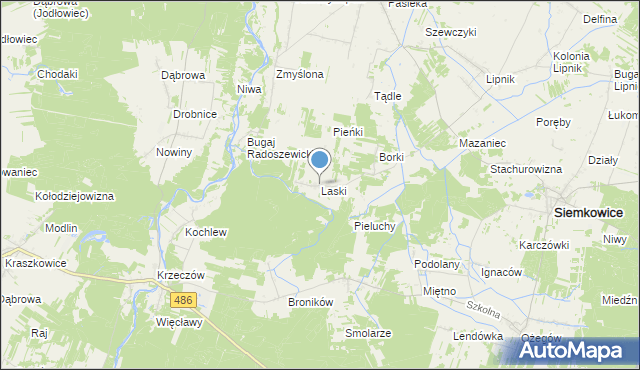 mapa Laski, Laski gmina Siemkowice na mapie Targeo