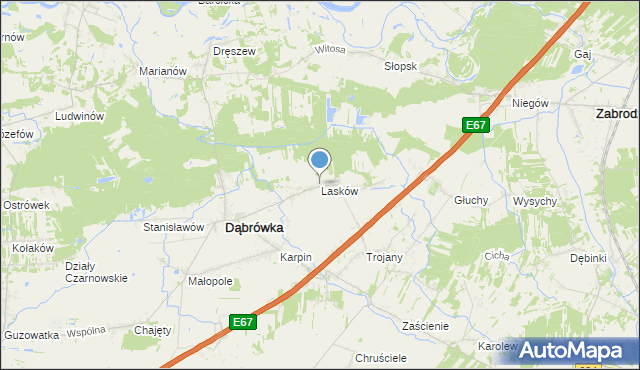 mapa Lasków, Lasków gmina Dąbrówka na mapie Targeo