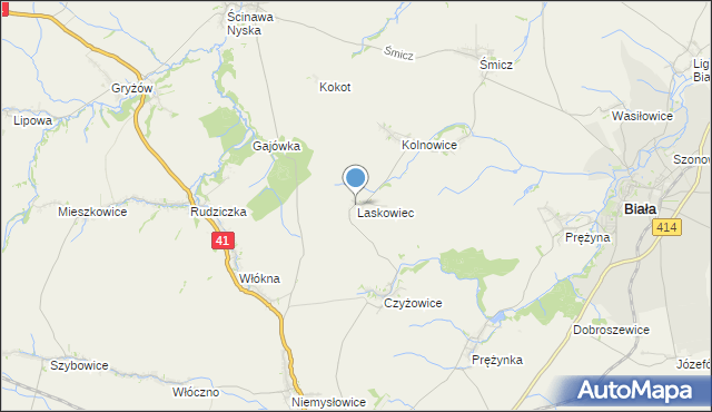 mapa Laskowiec, Laskowiec gmina Biała na mapie Targeo