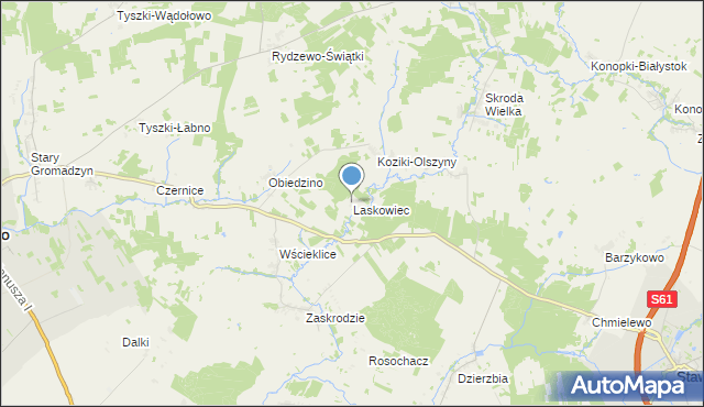 mapa Laskowiec, Laskowiec gmina Kolno na mapie Targeo