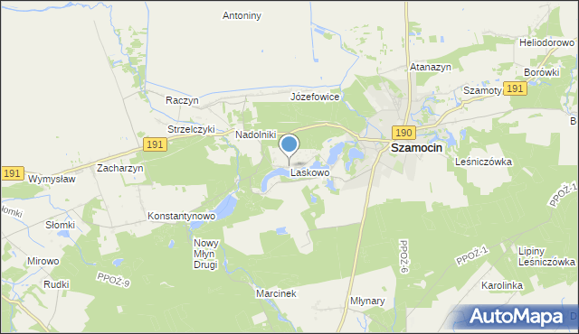 mapa Laskowo, Laskowo gmina Szamocin na mapie Targeo