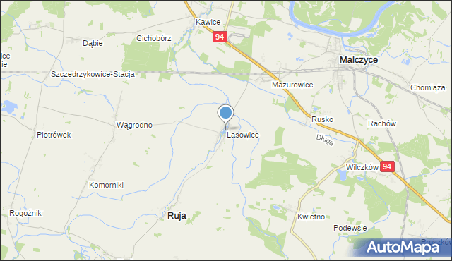 mapa Lasowice, Lasowice gmina Ruja na mapie Targeo