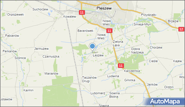 mapa Łaszew, Łaszew gmina Pleszew na mapie Targeo