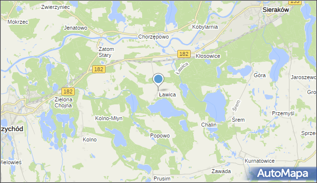 mapa Ławica, Ławica gmina Sieraków na mapie Targeo
