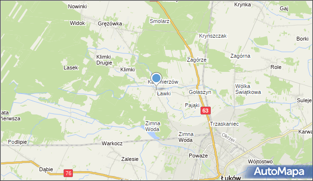 mapa Ławki, Ławki gmina Łuków na mapie Targeo