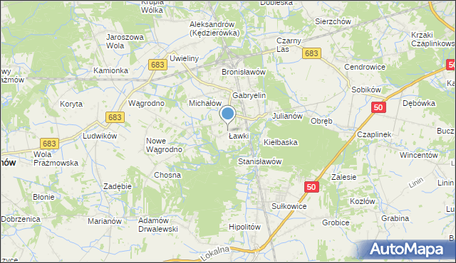 mapa Ławki, Ławki gmina Prażmów na mapie Targeo