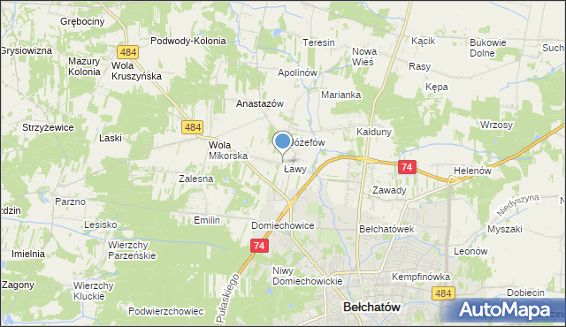 mapa Ławy, Ławy gmina Bełchatów na mapie Targeo
