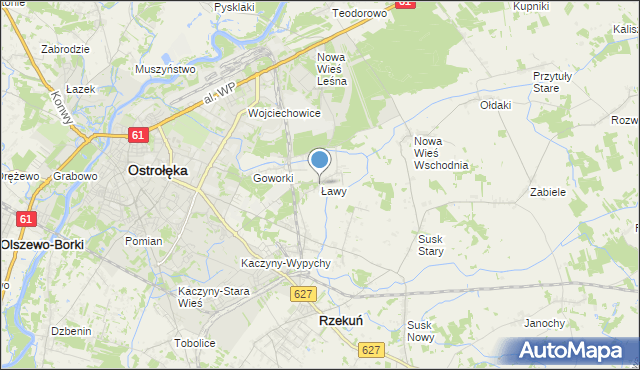 mapa Ławy, Ławy gmina Rzekuń na mapie Targeo