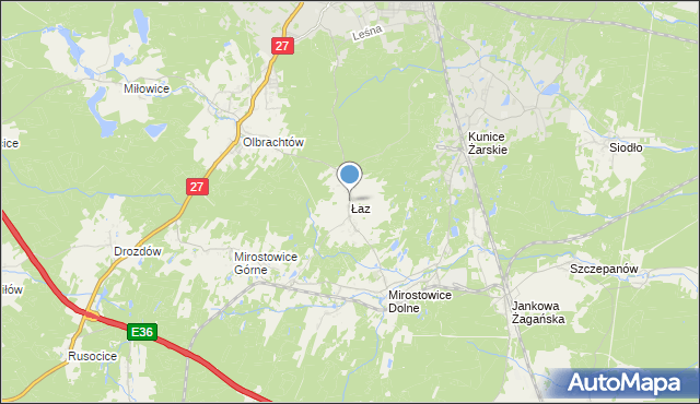 mapa Łaz, Łaz gmina Żary na mapie Targeo