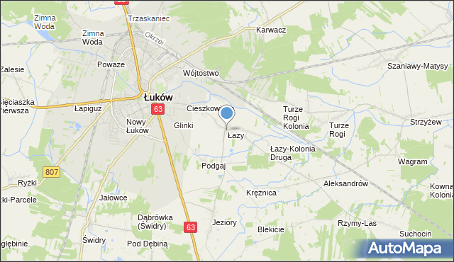 mapa Łazy, Łazy gmina Łuków na mapie Targeo