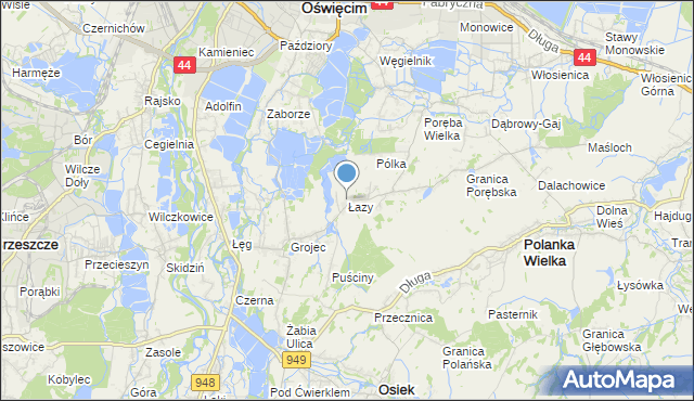 mapa Łazy, Łazy gmina Oświęcim na mapie Targeo