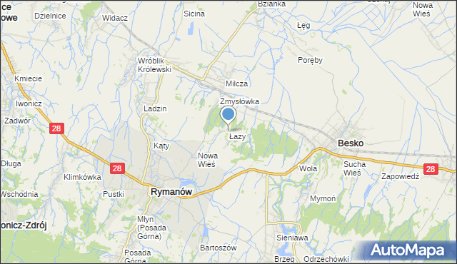 mapa Łazy, Łazy gmina Rymanów na mapie Targeo