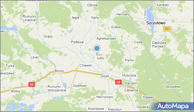 mapa Łazy, Łazy gmina Szczutowo na mapie Targeo