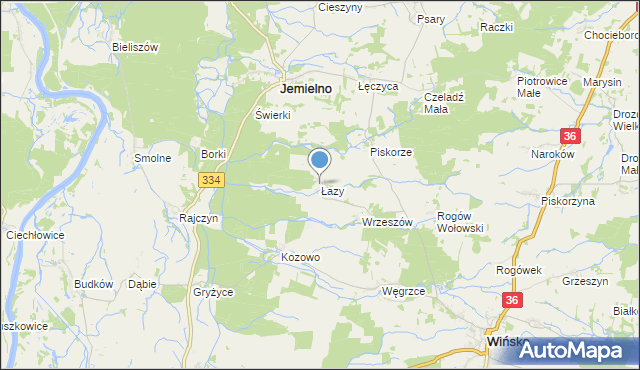 mapa Łazy, Łazy gmina Wińsko na mapie Targeo
