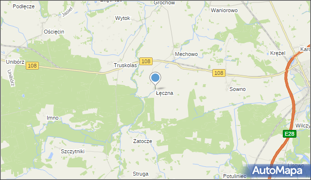 mapa Łęczna, Łęczna gmina Płoty na mapie Targeo