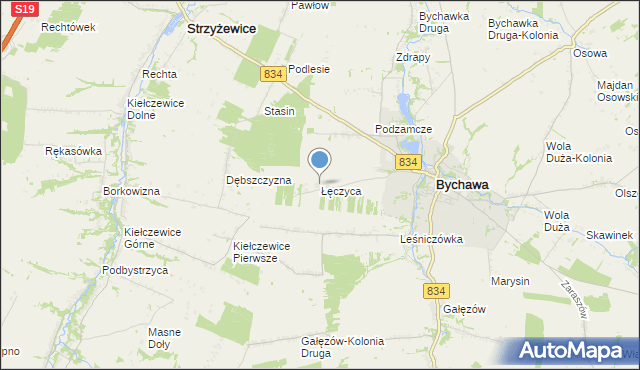 mapa Łęczyca, Łęczyca gmina Bychawa na mapie Targeo