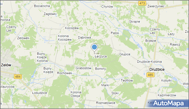 mapa Łęczyca, Łęczyca gmina Drużbice na mapie Targeo