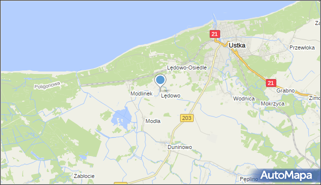 mapa Lędowo, Lędowo gmina Ustka na mapie Targeo