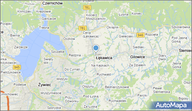 mapa Łękawica, Łękawica powiat żywiecki na mapie Targeo